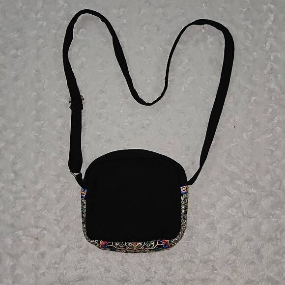 Vintage Embroidered Floral Rose Boho Chic Gypsy Shoulder Bag Purse - Picture 8 of 9